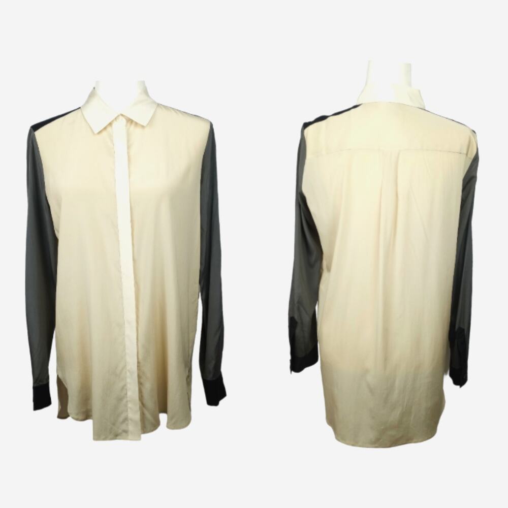 DKNY~ Color Block Tunic Length Silk Blouse ~ Small Office Flowey Dressy